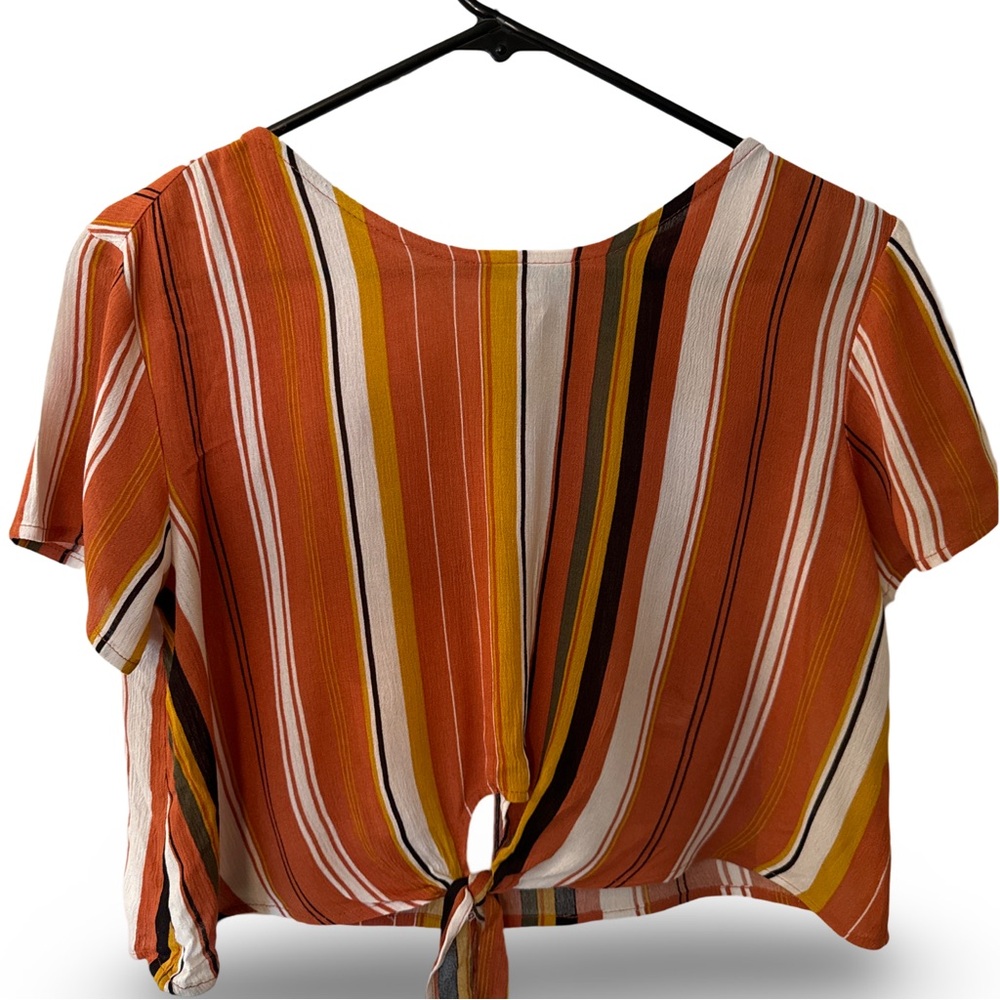 Forever 21 Striped Waist Tie Blouse Size S Orange / White / Black